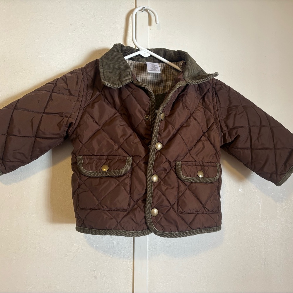 Gymboree Brown Quilted Jacket with Green Trim